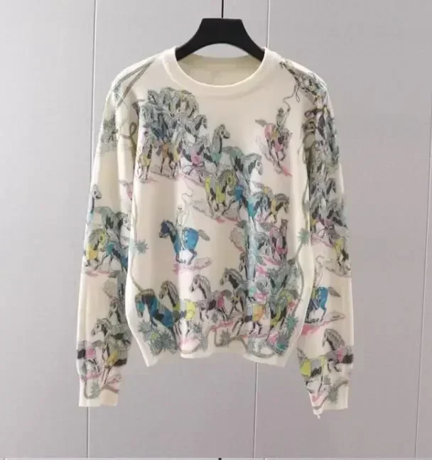Pull Femme Vintage Exclusive Imports Bleu Avec Motif Cheval équestre - Taille M