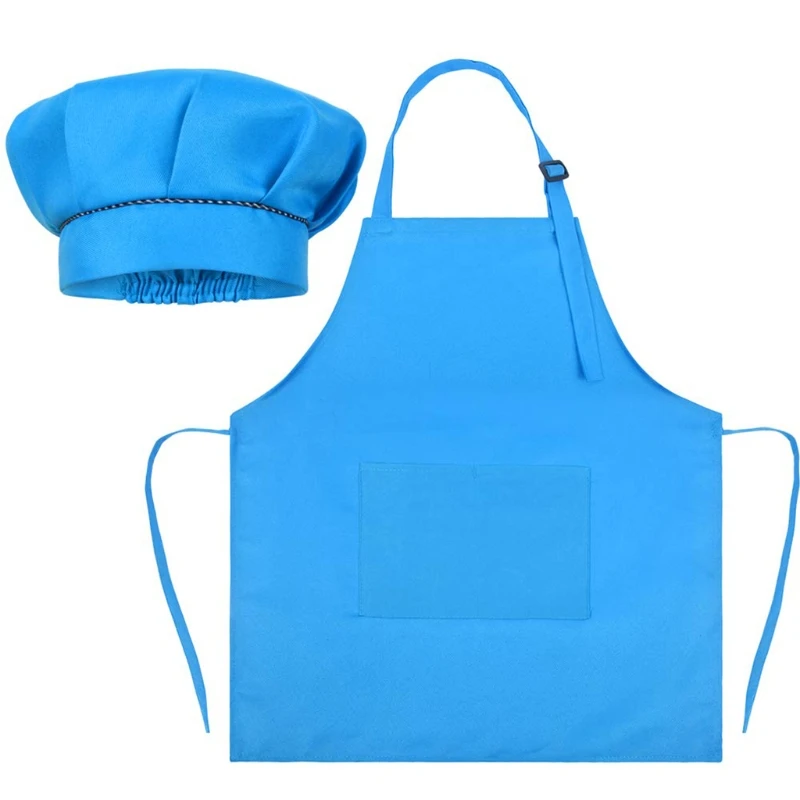 Set Grembiule E Cappello Da Cuoco Per Bambini: Regolabile Con 2 Tasche, Per Cucinare E Dipingere, Blu, Taglia S (2-6 Anni) - 3