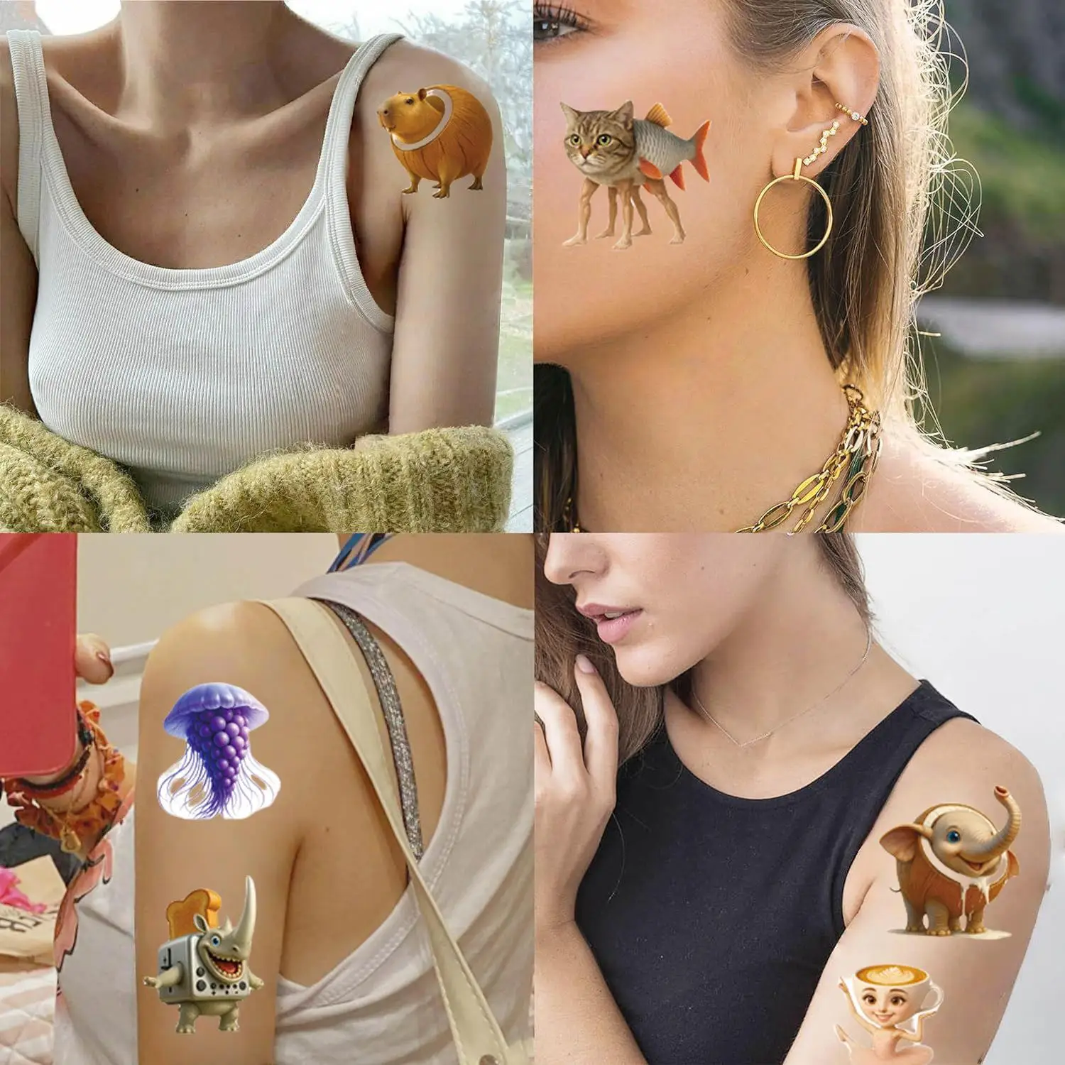 20pcs 재미 있은 동물 문신 스티커 귀여운 멋진 어린이 생일 파티 임시 방수 문신 스티커 크리스마스 선물 장난감