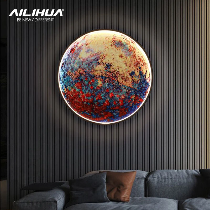 Modern simple bedside wall lamp net red creative living room bedroom moon mural new balcony stair aisle lamp led light led wall lamp wall light