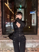 Femmes hauts courts Blouses Sexy femmes col en v profond chemises à glissière 2025 Blusas Mujer De Moda à manches longues tunique décontracté Chic Y2k Blouse 5