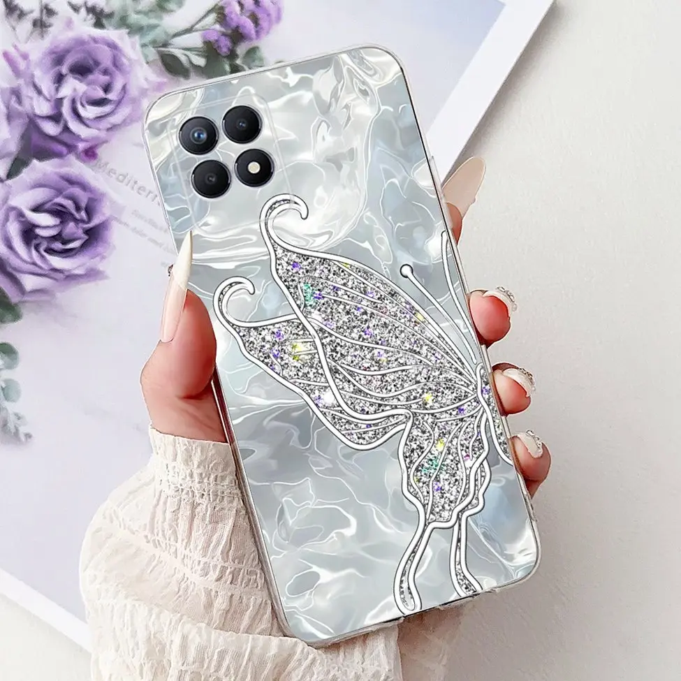 Luxury Butterfly and Love Flowers Clear Phone Case - Cool Painted Design