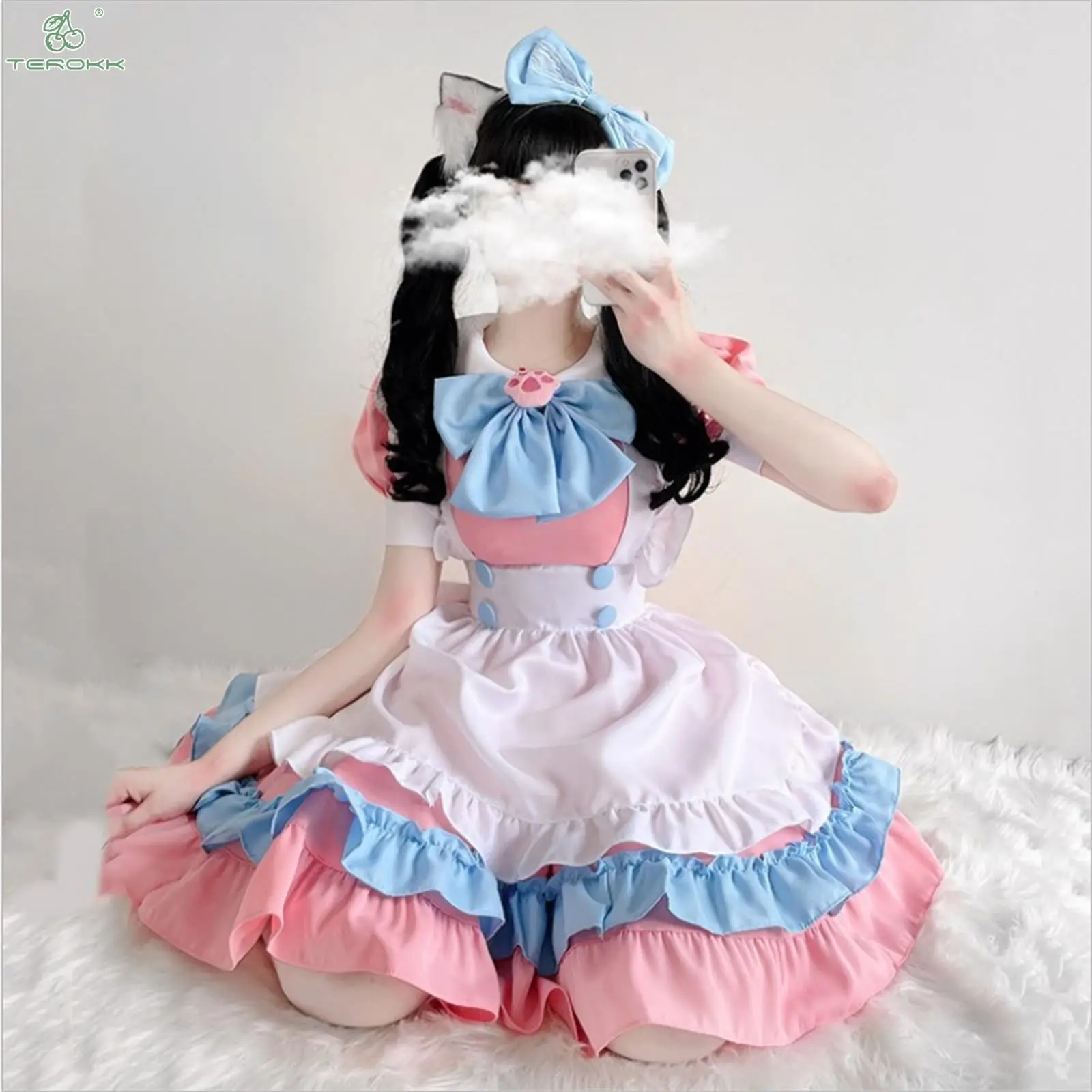 Kawaii Lolita Anime empregada roupa Rosa Azul cosplay empregada roupa  Lolita saia traje bonito japonês traje cosplay anime roupa