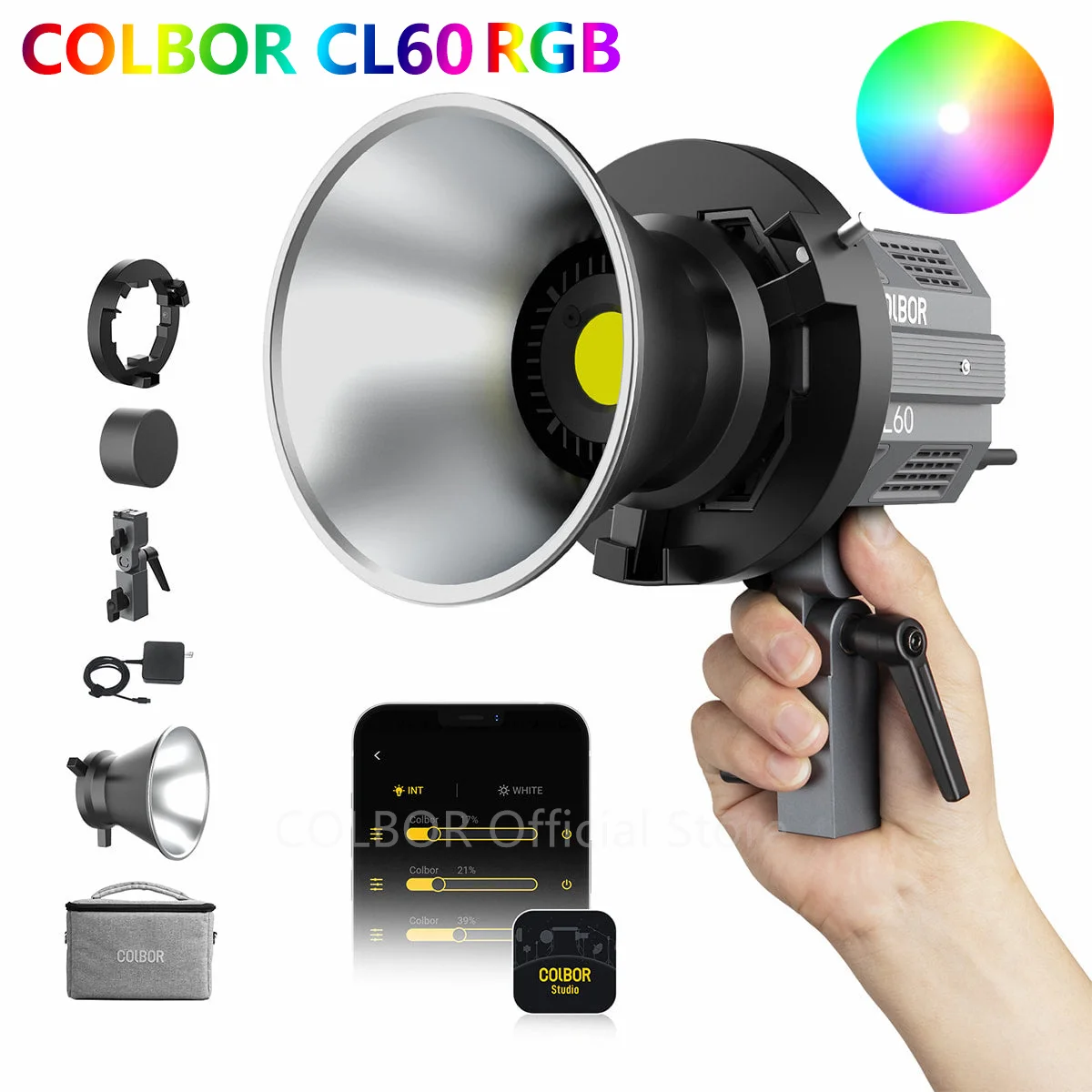 COLBOR CL60 COB video Light for Video Shooting Camera Flash Photography Lighting 2700K-6500K RGB Youtube tiktok Lamp APP Control 4