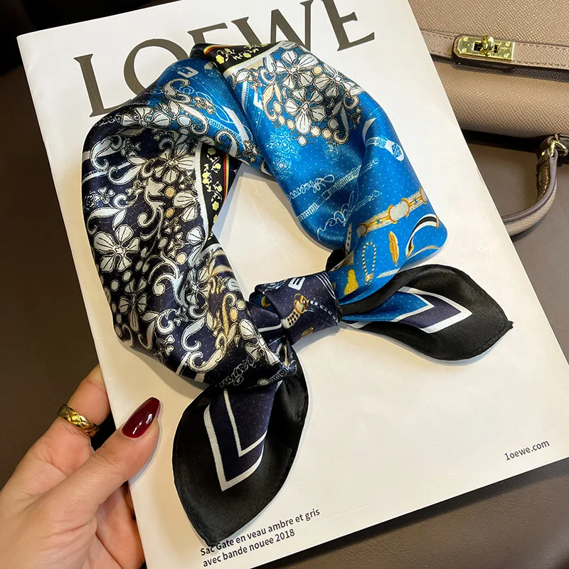 

Элегантные маленькие квадратные шарфы из натурального шелка, женский шейный платок, бандана, шейный платок с принтом, новинка 2023