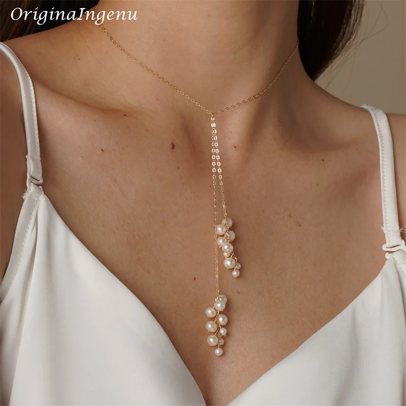 Collana di perle naturali Girocollo in oro Vero 14K Pendenti fatti a mano riempi in oro Collier Femme Kolye Collares Gioielli Boho per le donne  36