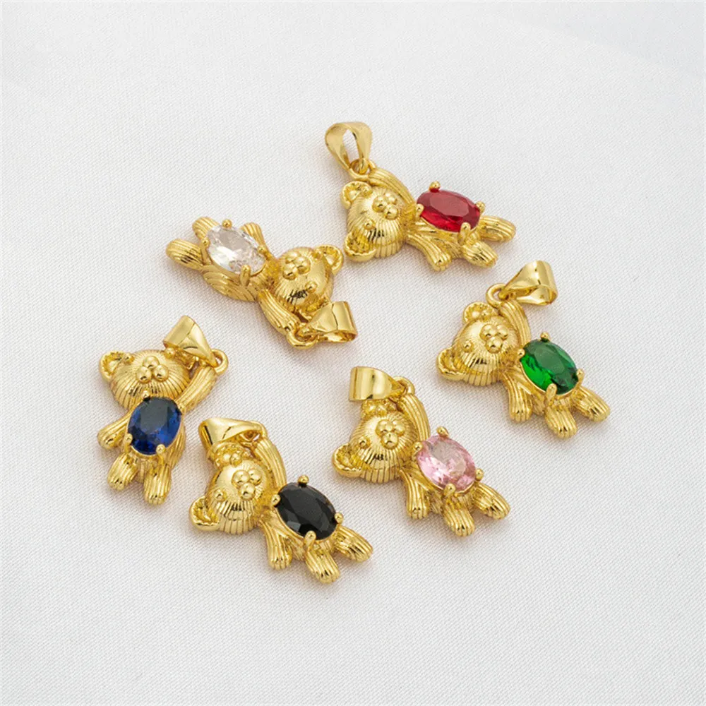 14K gold colorful zirconia bear pendant diy accessories pendant chain pendant handmade decorative chain jewelry materials