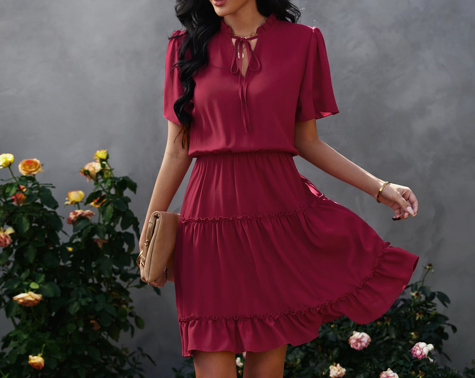 

Women's 2022 Summer New High Neck Loose Ruffle Dress Casual Party Elegant Dresses Female & Lady