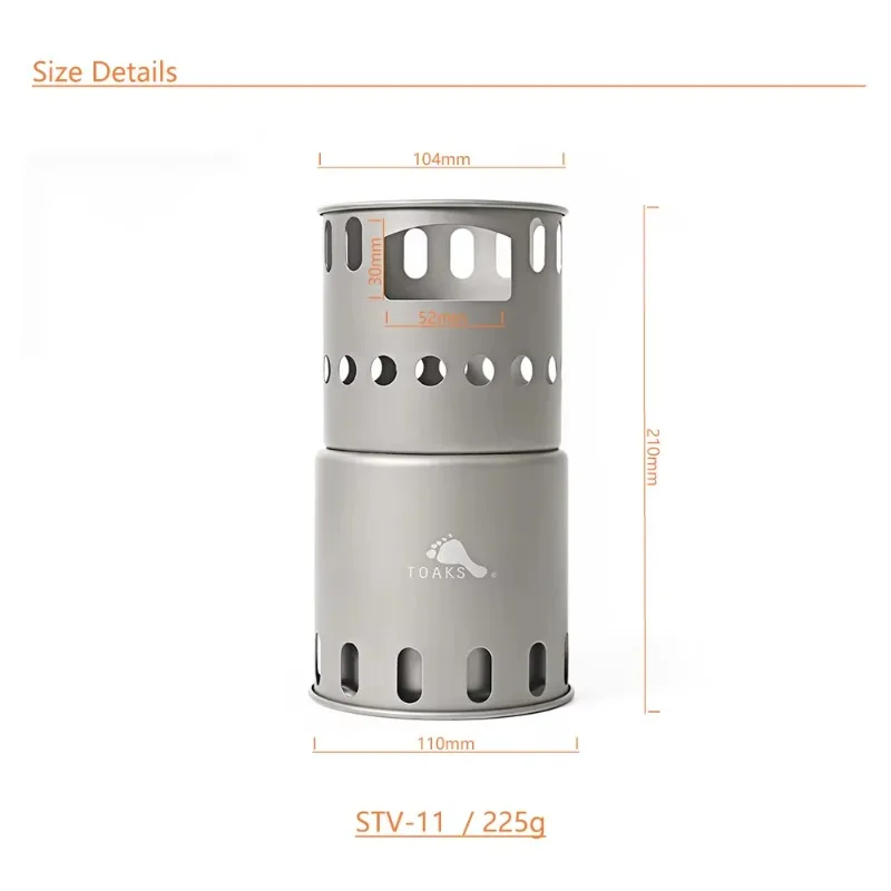 TOAKS Titanium CKW-1300 & STV-11 Combo Set Camping Equipment Cookware and Wood Stove POT 1300ml Outdoor Hiking Ultralight 3