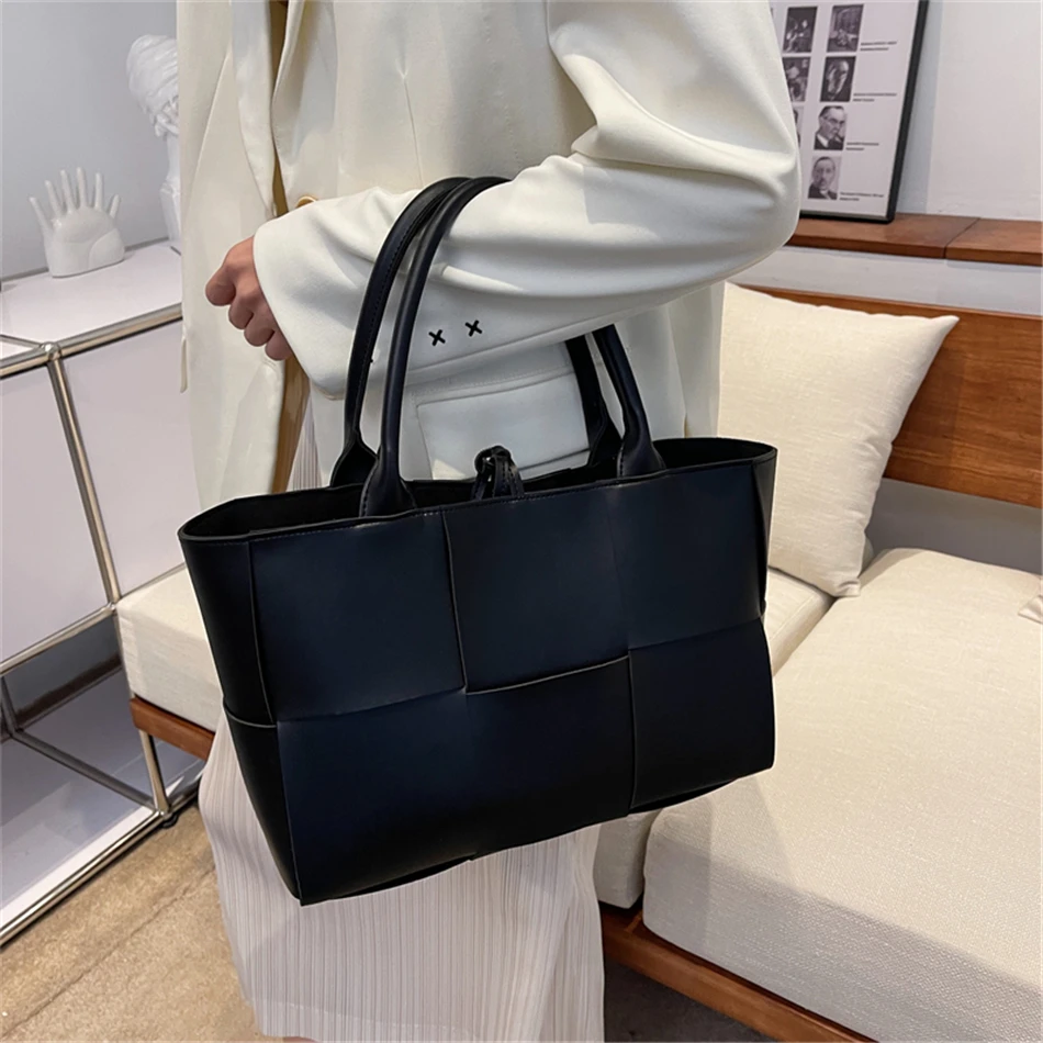 2 Set Weave Large Capacity Women's Tote Bags PU Leather Shoulder Bags for Women 2022 Fashion Lady Top-handle Bag Luxury Handbags