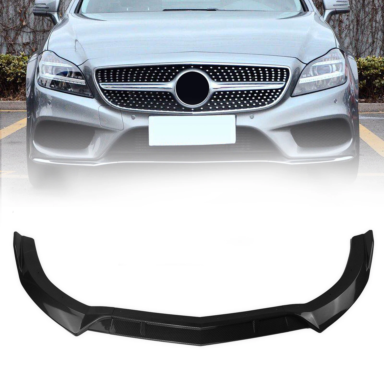

Front Bumper Spoiler Lip For Mercedes Benz CLS Class W218 2015-2018 CLS400 CLS500 Carbon Fiber Look Car Lower Kit Splitter Blade