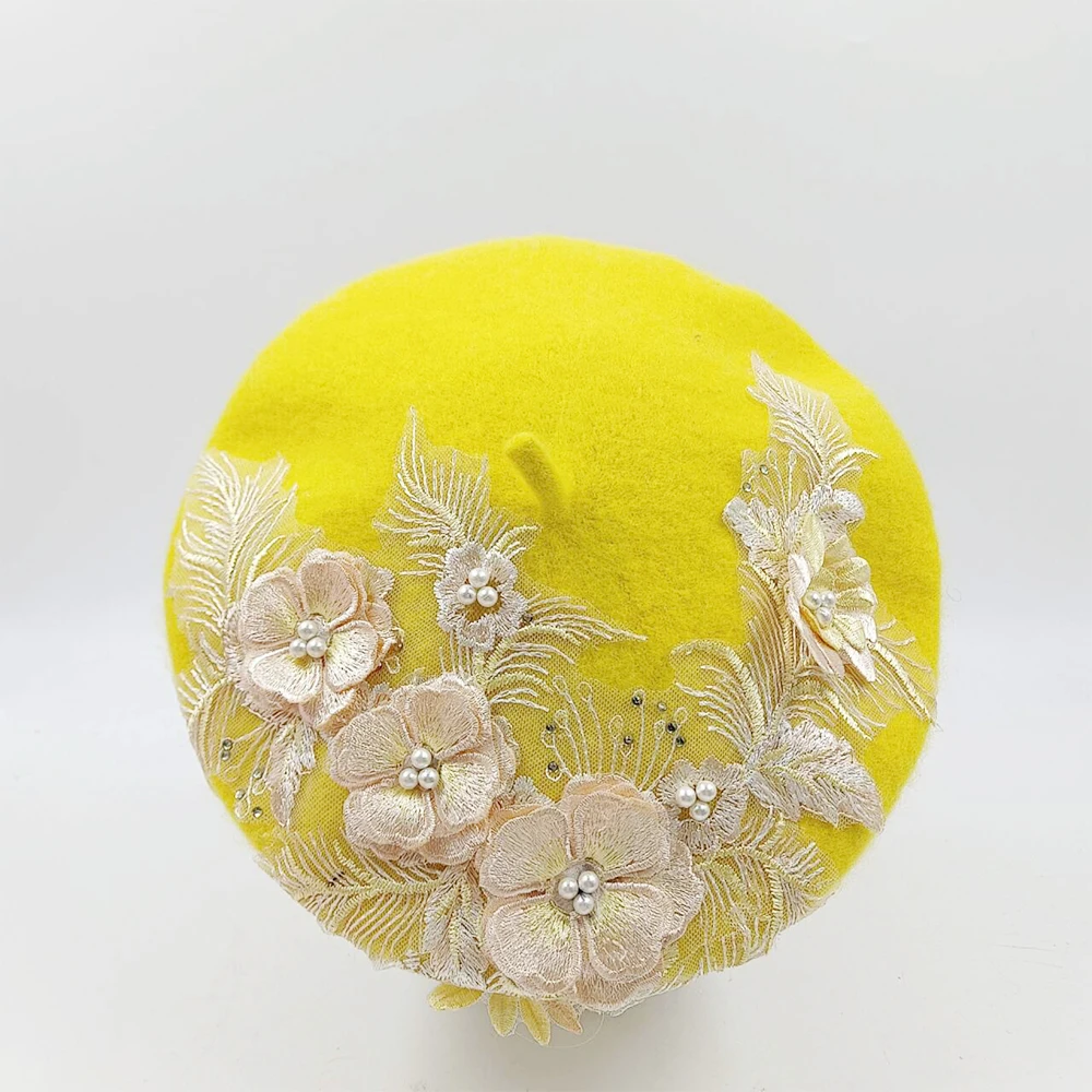 AUNEVN Damen Baskenmütze Winter - Warme Künstlermütze In Gelb, Größe M (56-58cm)