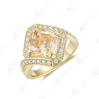 Kuololit – bague Moissanite Champagne 3,5 ct pour femmes, bague Halo en or jaune massif 14K 10K, coupe Asscher, pour fiançailles, noël 4