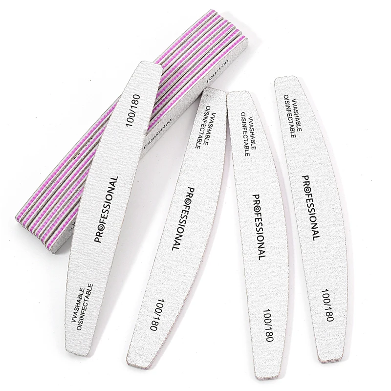 50/25 Pcs/Pack Professional Washable Nail Files 100 To 180 Half Moon Strong Sandpaper Durable File Nails Tools Manicure Supplies