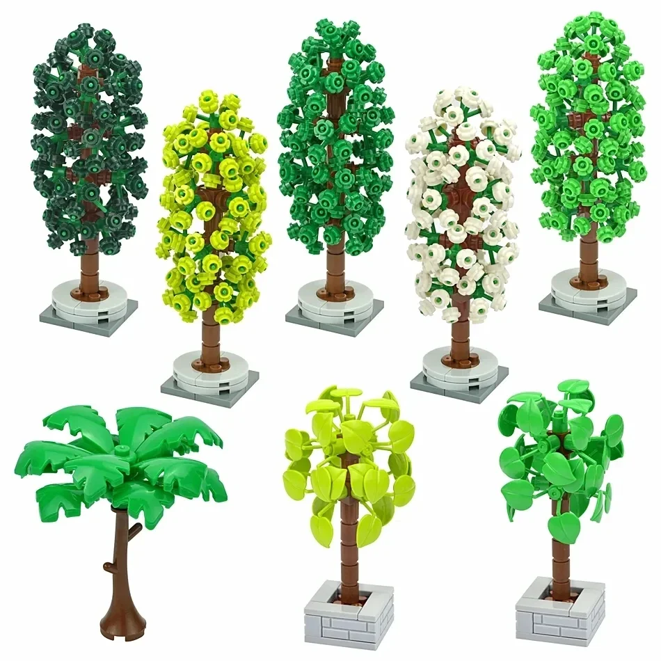 Hot sale City Parts Bush Tree Leaf Flower Green Grass Building Bricks Plants Blocks Figures Accessories Assemble Blocks Parts images - 6