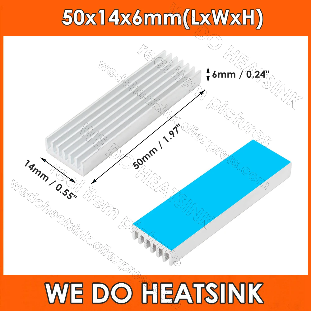 

50x14x6mm Silver Aluminum Extruded Heatsink Radiator Cooler for MOS IC DIP Chip with Thermal Adhesive Pad Assembly Applied