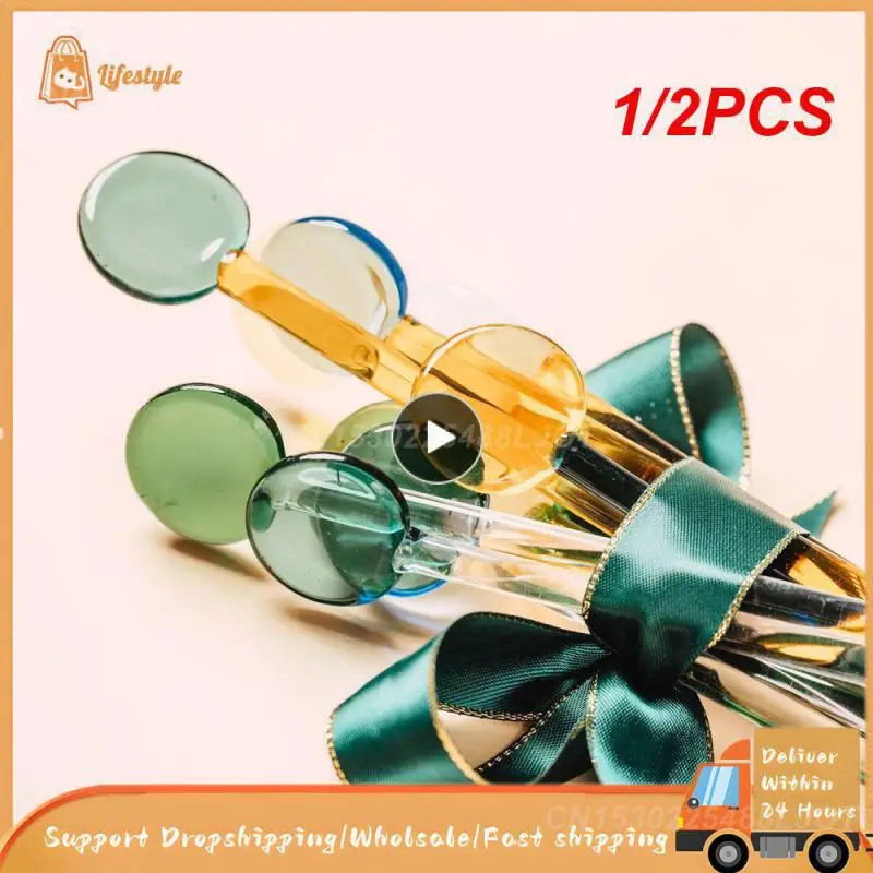 

1/2PCS Heat-resistant Glass Spoon Stained Glass Long-handle Coffee Spoon Dessert Milk Stirring Ice Spoon Kitchen Gadgets