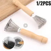 1pc Hair Brush Cleaner Mini Dirt Remover Home Travel Salon Rake with Metal Wire Portable Comb Brush Wooden Handle Cleaning Tools 1