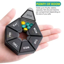 Compact Folding Pill Organizer - Portable Medicine Storage Box (7 cells black)