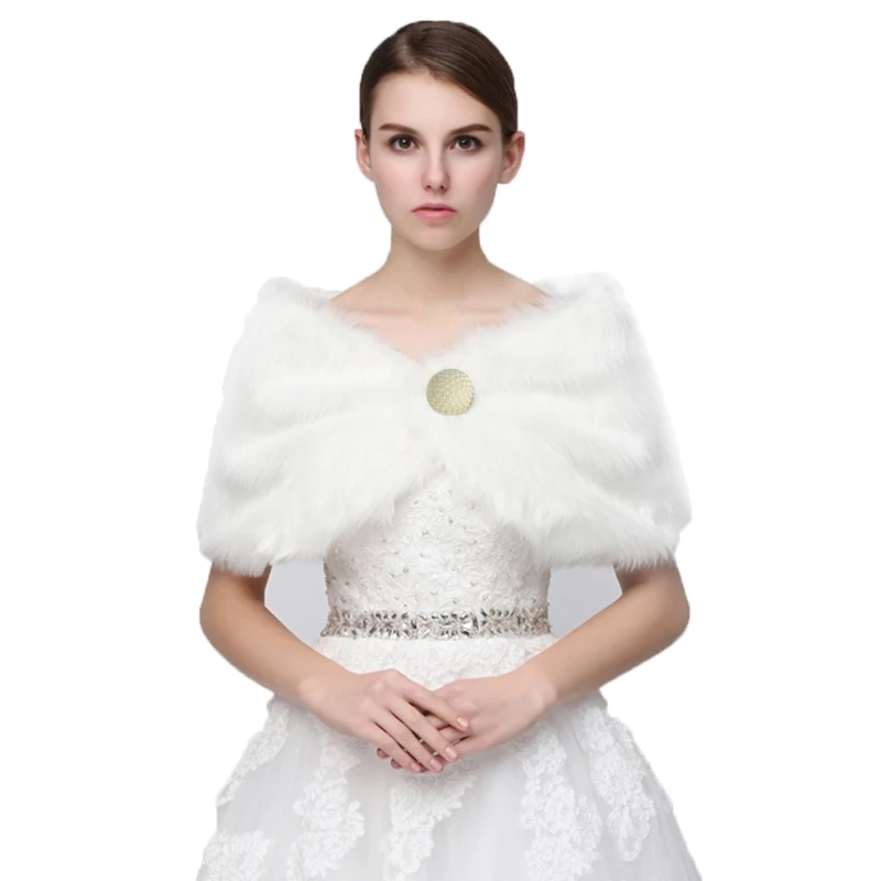 

Elegant Warm Faux Fur Shawl Wedding Wrap Bridal Plush Short Coat Fair 634D
