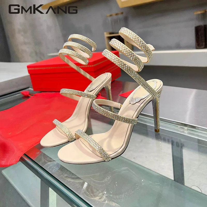 

Sexy High Heels Sandals Woman Rhinestone Ankle Snake Twine Around Party Prom Shoes Female Crystal Gladiator Sandals Women