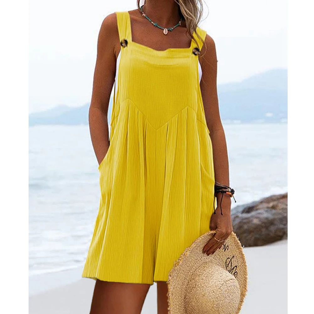 

Wepbel Yellow Casual Rompers Women Short Type Loose Casual Wide-Leg Overalls Playsuits Summer Solid Color Shorts Jumpsuit