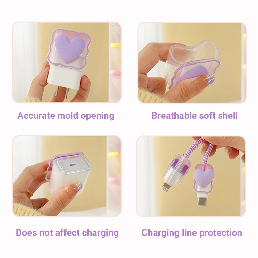 3D Love Design Charger Cable Protector Cover For iPhone 16 15 14 13 12 11 18W 20W Charger Data Cable Line Spiral Winder Protect cable protector,cable wire protector,charger protective cover,charger protector,charger protective case