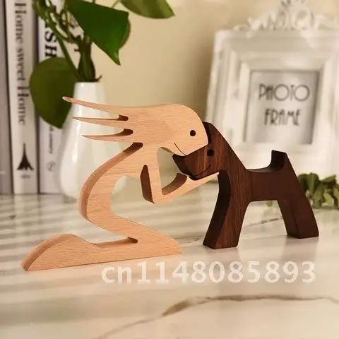 

Деревянная фигурка человека и собаки, 3D креативное украшение для дома и офиса, Мужская статуя, деревянная игрушечная настольная Экологически чистая Бесплатная доставка