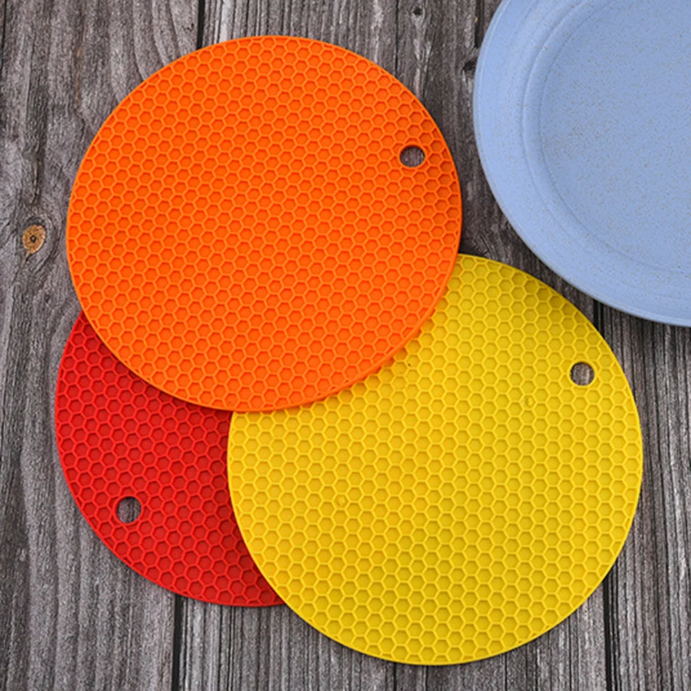 18/14cm Round Silicone Table Mat Extra Thick Placemat Open Cans Honeycomb  Hot Pad Coffee Cup Coaster Creative Kitchen Pot Holder
