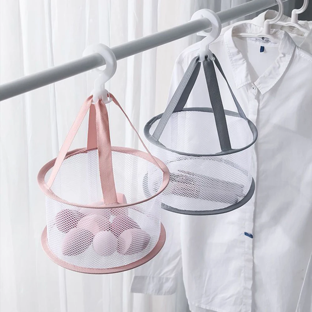 원형 메쉬 걸이식 건조 바구니, 접이식 메쉬 건조기, 메이크업 스펀지, 브라, 양말용, 공간 절약형 걸이식 세탁물 정리함