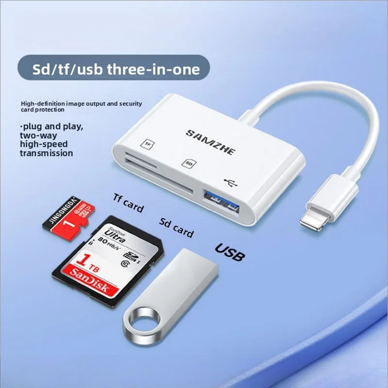 SAMZHE 2 in 1 라이트닝-SD/TF 카드 리더 OTG 플래시 어댑터 메모리 카드 어댑터 (아이폰 14 13 12 Pro Max 3.0 아이패드 플래시용)