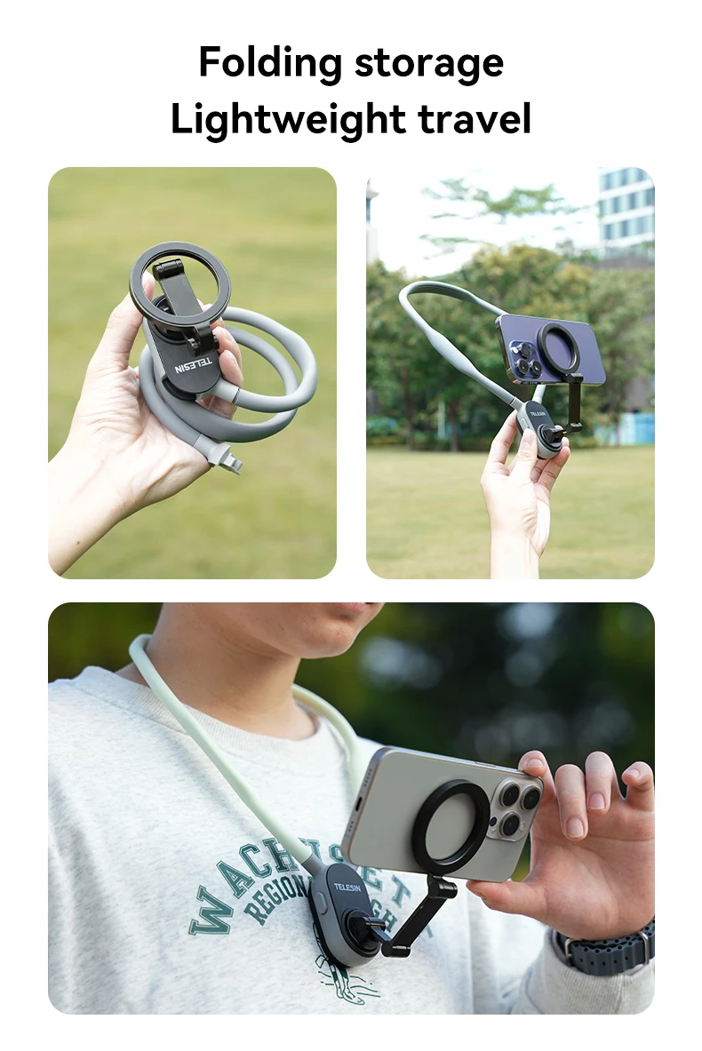TELESIN Silicone Phone Magnetic Neck Mount Quick Release Hold for Iphone 15 14 1