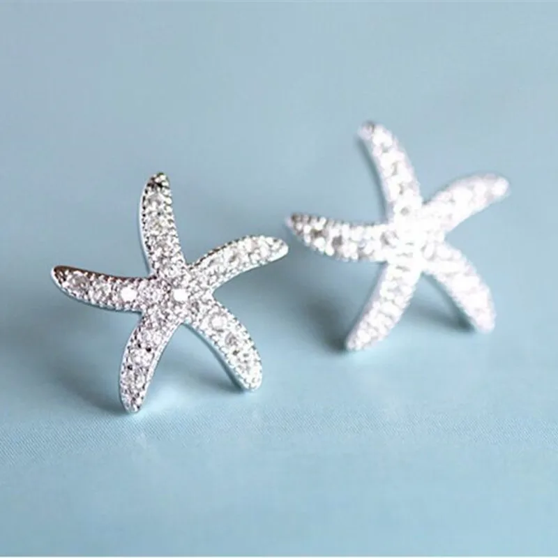 Uini-Tail hot new 925 Tibetan silver temperament fashion starfish micro-set stud earrings simple personality exquisite sweet 2