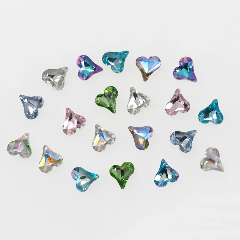 50 stücke 6x7mm heißer Verkauf spitzer Boden Farbe krumm Pfirsich Herz gemischte Farbe weiß Mondlicht Nagel Verbesserung Diamant – Detail 10