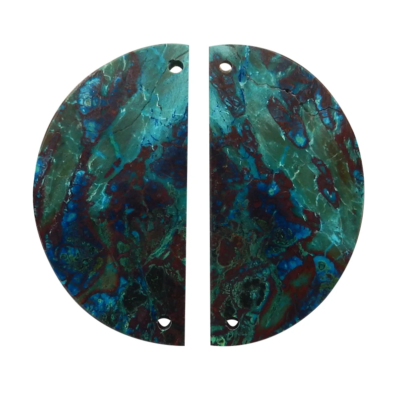 Natural Stone Chrysocolla Double Holes Earring Pair Semiprecious DIY Making Jewelry Accessories 39x20x3mm 11g