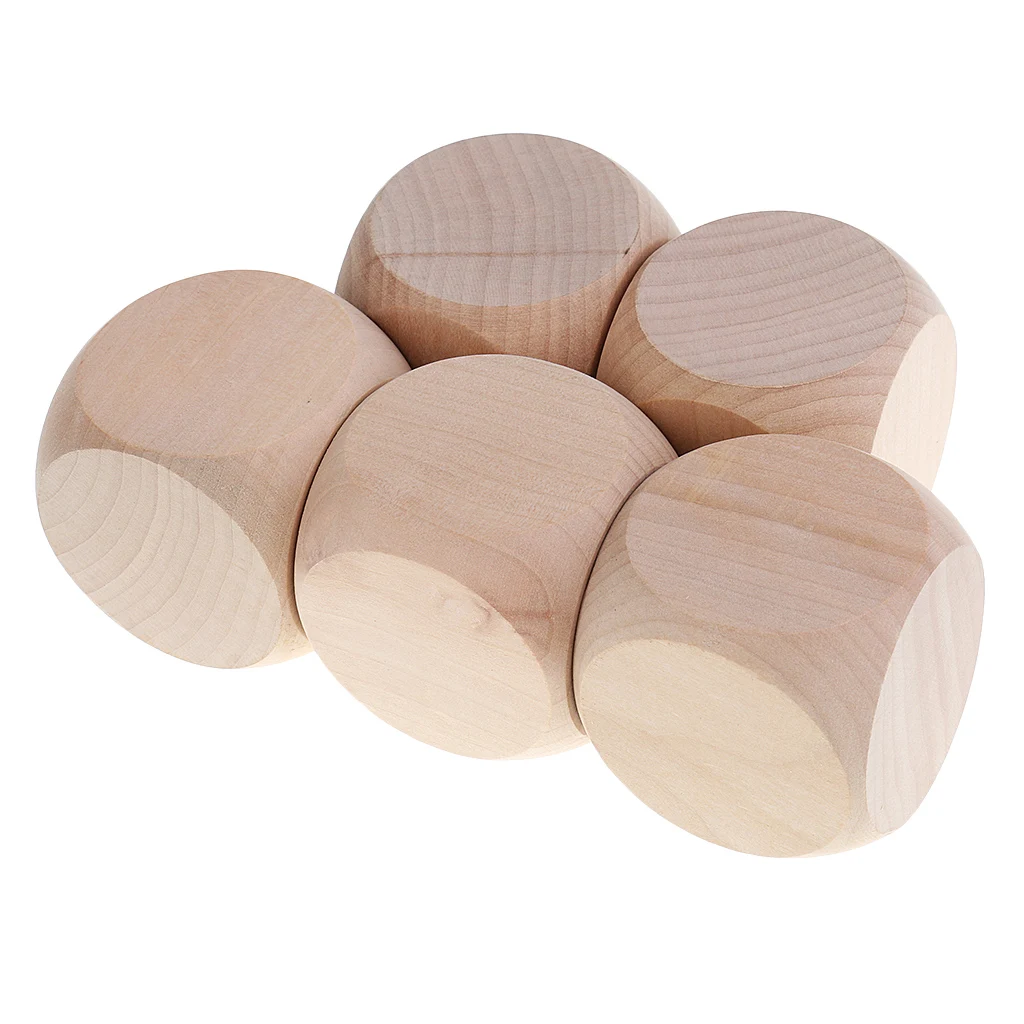 5x Opaque Blank 6 Sided 60mm Role Play Game Natural Wooden 