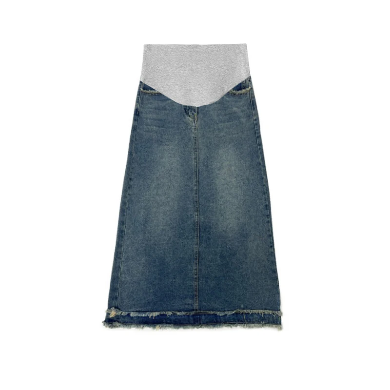 Tassel Denim Maternity Long Skirts Spring Summer Casual Pencil Skirts Clothes for Pregnant Women Pregnancy Straight Daily Wear