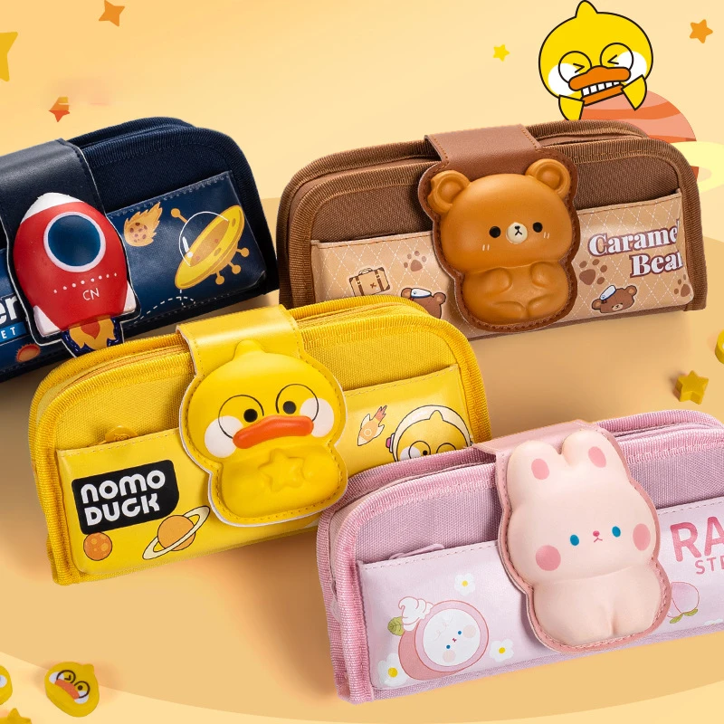 

2023 New Kawaii Canvas Cute Styling Student Stress Relief Large Capacity Large Flap Zipper Pencil Case Stationery Storage