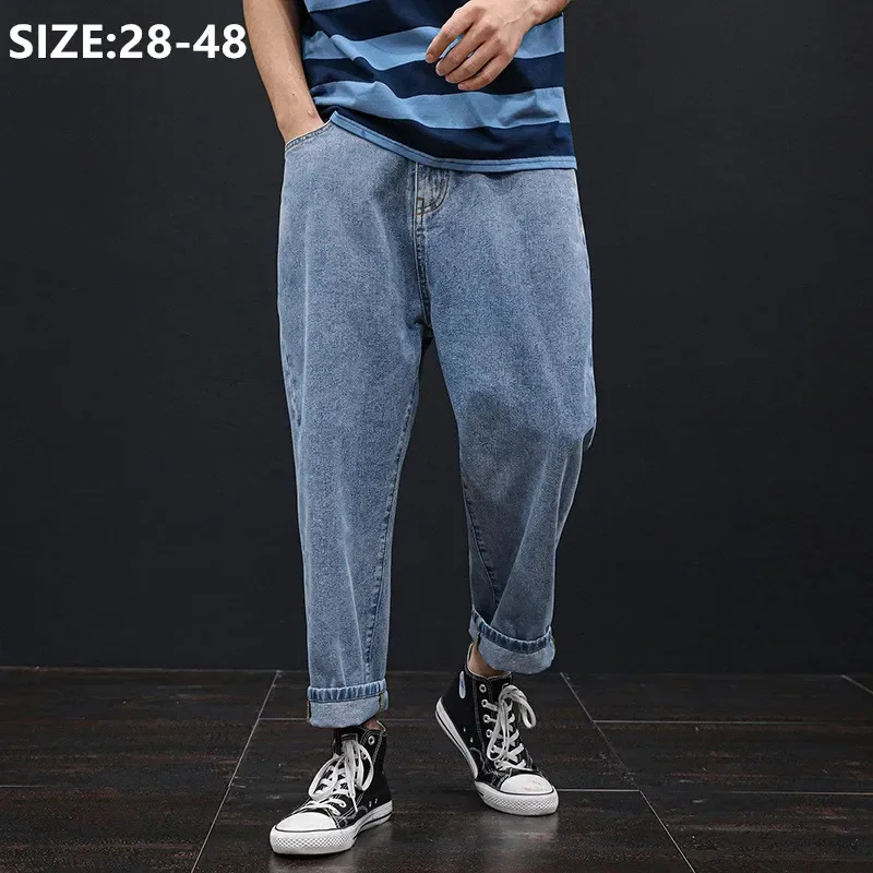 

Джинсы-багги мужские свободного покроя, джинсовые брюки, с широкими штанинами, большие размеры 42 44 46 48