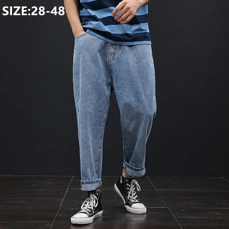 Baggy Jeans Men Clothing Loose Plus Size Denim Pants Mens Oversized Blue Wide Leg Jean Large 42 44 46 48 Man Fashion Trousers