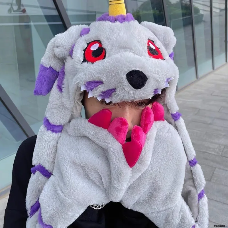 

Оригинальная японская Кепка Digimon Приключения Kawaii Gabumon Plushie, плюшевая шапка с зажимом, сохраняющая тепло шапка, уши вверх, украшение для головы для девочек