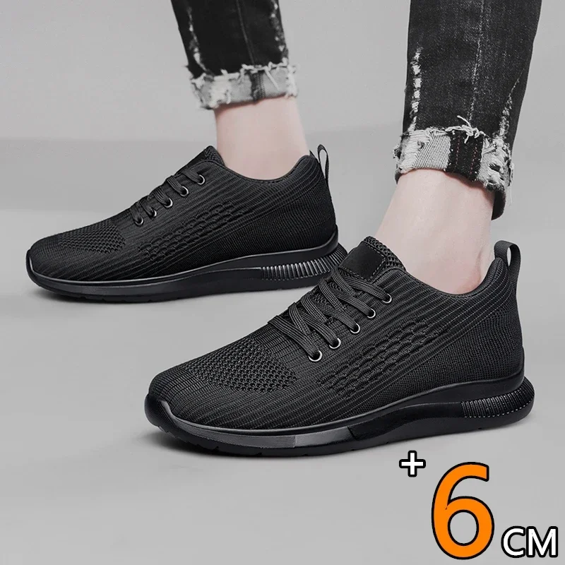 Big Size 37-47 Men Breathable Mesh Elevator Sport Shoes Soft Comfortable 6cm Hidden Heels Lift Height Increasing Casual Sneakes 6