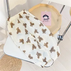 Baby Organic Cotton Harem Capris - Soft Spring/Summer Casual Pants for Newborns and Toddlers (White bear)