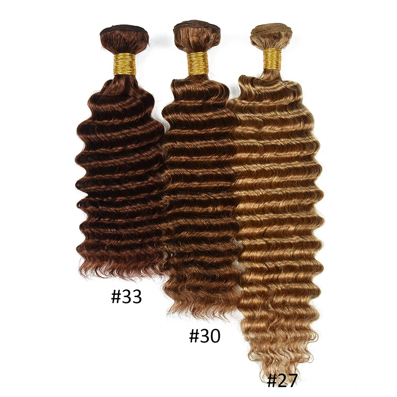 33# Deep Wave Human Hair Bundles Peruvian Remy Reddish Brown 1/3/4 Hair Bundles Deep Wave Human Extensions Weave