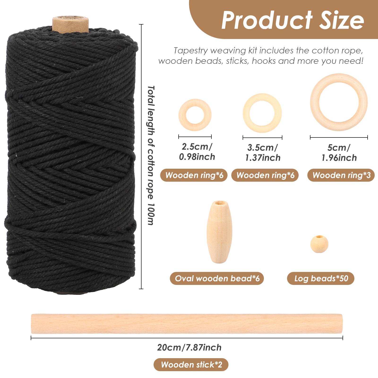 ערכת תליית מקרמה לקיר DIY ערכת מקרמה מלאה עם חבל כותנה, חרוזי עץ, טבעות עץ למתחילים ערכת מקרמה לעשייה עצמית