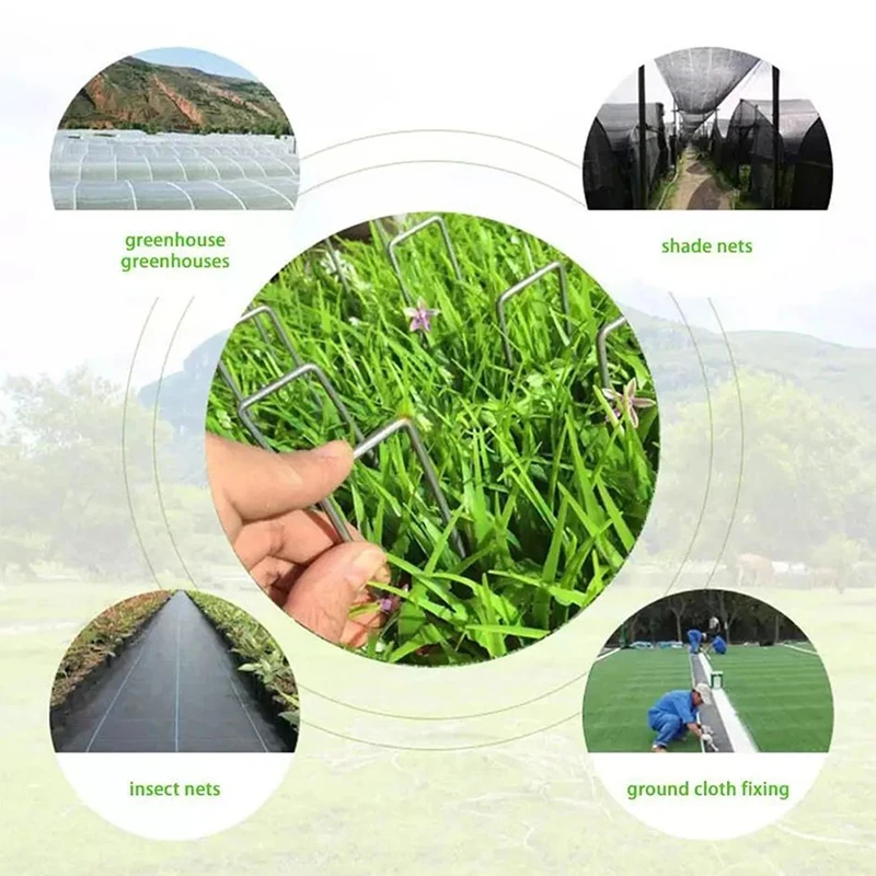U-shaped Ground Nails Pipe Mulch Nails Green Lawn Succulent Tent Fixed Galvanized Steel Grass-proof Cloth Ground