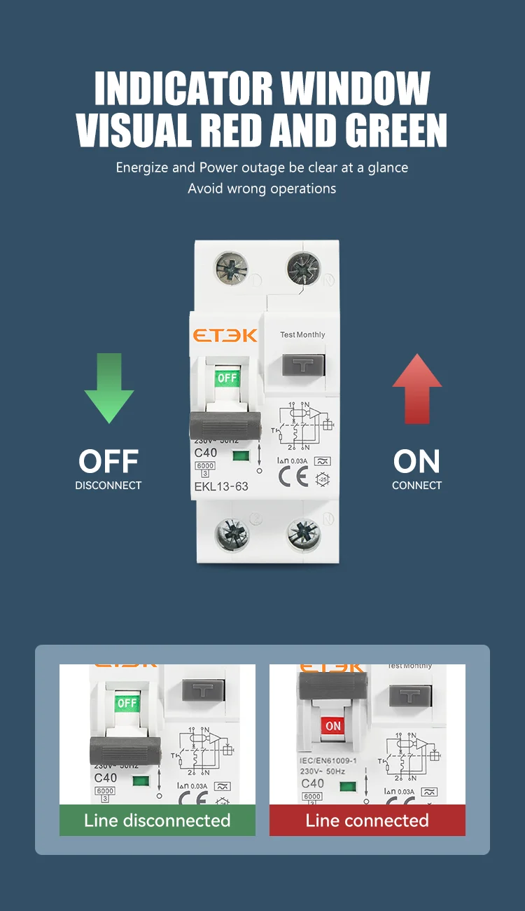 ETEC RCBO Type A 1P+N Residual Automatic Circuit Breaker With Over Current Leaka