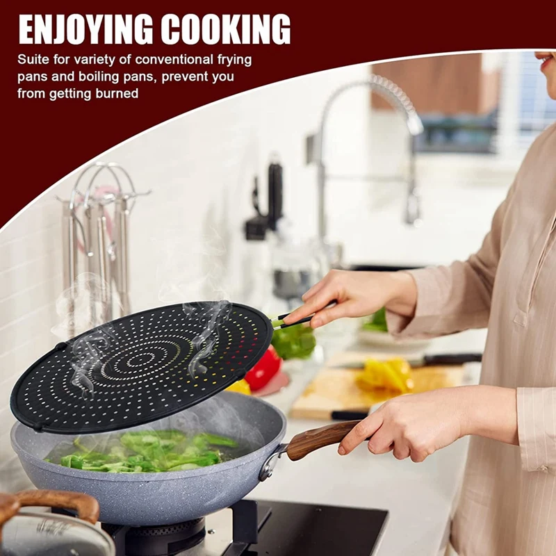 HOT-Silicone Splatter Screen-Multi Use Oil And Grease Shield Guard And Strainer With Handle For Easy Storage