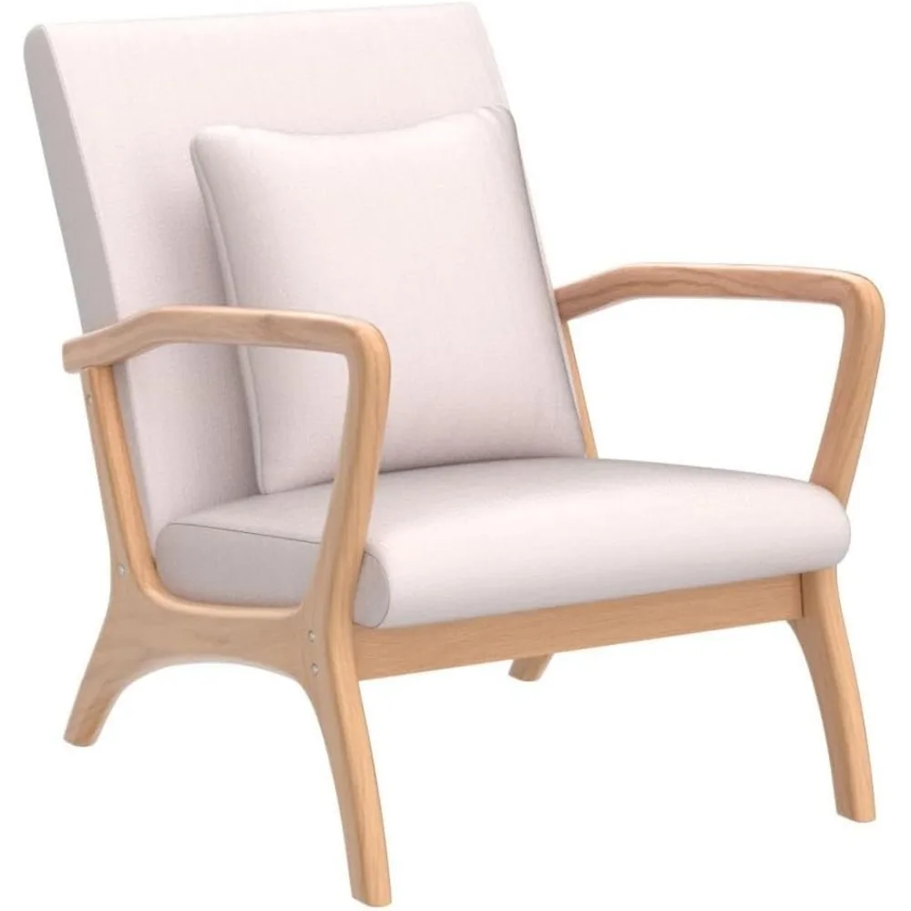Mid-Century Modern Accent Chair with Cushion, 28.3'' Long Armrest Chairs Upholstered Premium Linen Fabric Wood Frame Armchair 5
