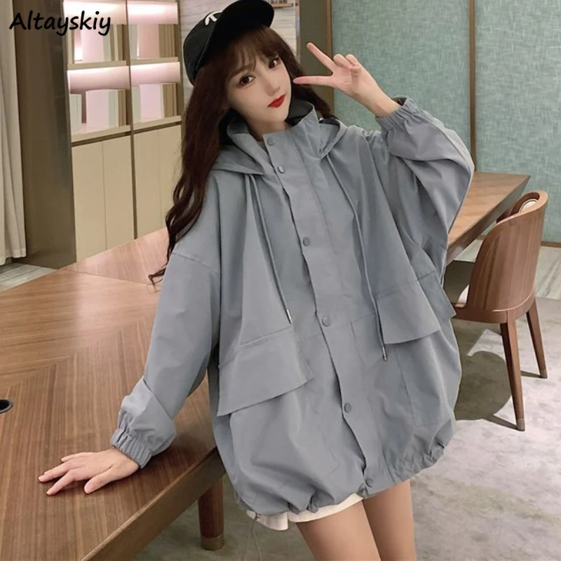 

Куртка-карго женская с капюшоном, Свободная Повседневная модная уличная одежда на молнии, нежная Студенческая универсальная верхняя одежда в Корейском стиле